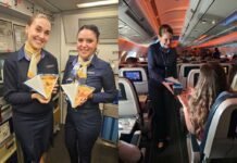 Azul volta a servir pizza em voos internacionais de Viracopos Azul retoma serviço de pizza em voos internacionais de Viracopos (Fotos: Divulgação/Azul)