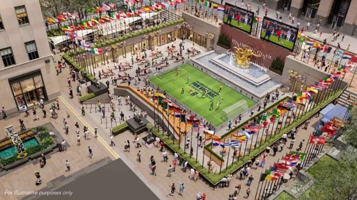Fan Village da Copa 2026 transforma o Rockefeller Center em Nova York (Foto: Divulgação)