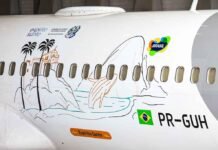 GOL lança avião com homenagem ao turismo do Espírito Santo Boeing 737-800 da GOL adesivado com elementos capixabas da iniciativa 'Conheça o Brasil: Voando' (Foto: Morgan Spotter)