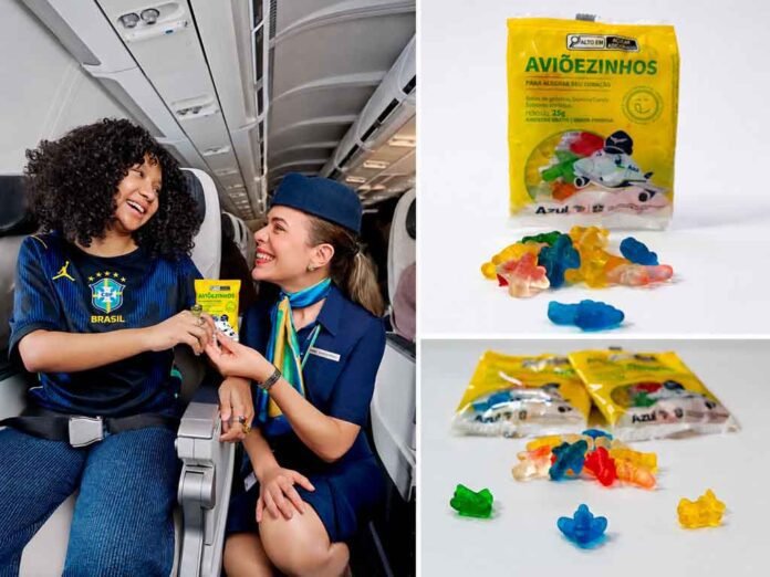 Azul lança embalagens temáticas para os tradicionais aviõezinhos de gelatina distribuídos nos voos (Fotos: Divulgação)