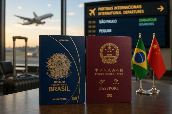 Isenção recíproca de vistosentre Brasil e China seguirá válida até 31 de dezembro de 2026 (Foto: Gerada por IA/ChatGPT)