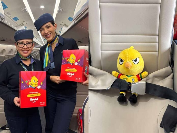 Azul e iFood distribuíram 300 pelúcias em voos para MG e PR (Fotos: Divulgação/Azul) Azul e iFood distribuíram 300 pelúcias em voos para MG e PR (Fotos: Divulgação/Azul)