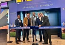 LATAM inaugura voo direto entre São Paulo e Bruxelas LATAM inaugurou rota direta entre São Paulo e Bruxelas nesta segunda-feira (Foto: Divulgação)