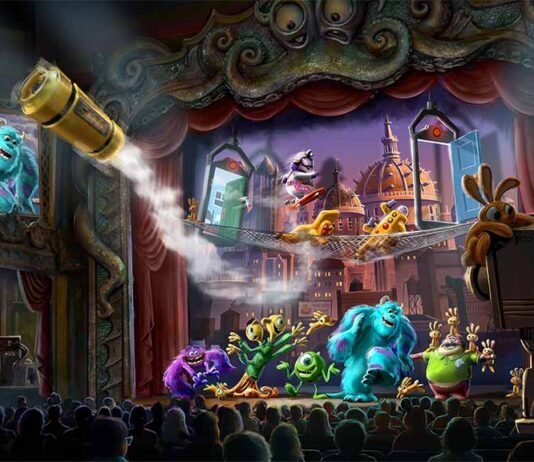Monstropolis ganha teatro e restaurantes no Hollywood Studios em 2027 Glob Theater receberá o espetáculo 'Welcome to Monstropolis' com Mike e Sulley (Foto: Divulgação/Disney)