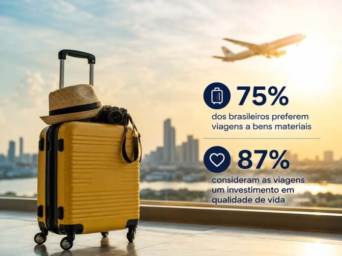 Pesquisa aponta que 75% dos viajantes brasileiros preferem viagens a bens materiai (Foto: ChatGPT)