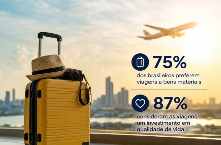 Pesquisa aponta que 75% dos viajantes brasileiros preferem viagens a bens materiai (Foto: ChatGPT)