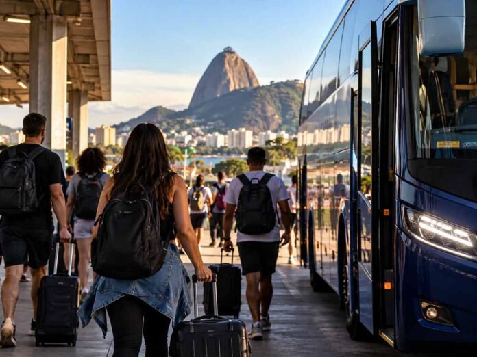 Pesquisa da ClickBus aponta que 77% dos clientes pesquisados viajarão de ônibus para o festival (Foto: ChatGPT)