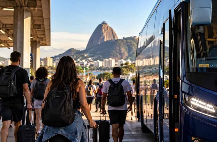Pesquisa da ClickBus aponta que 77% dos clientes pesquisados viajarão de ônibus para o festival (Foto: ChatGPT)